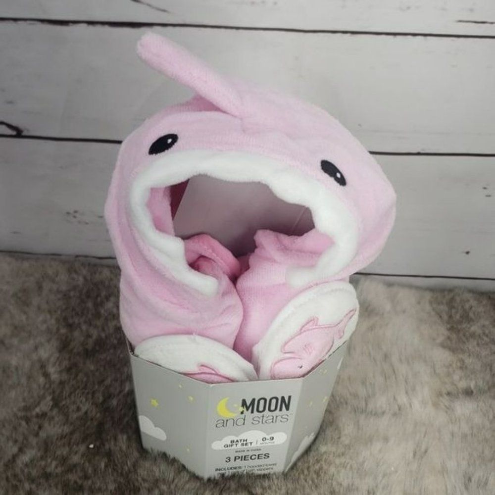 Moon and Stars Pink‎ Shark Infant 3 Piece Bath Set hooded kids towel